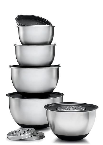 Sagler Stainless Steel Mixing Bowls Set of 5, with Lids and 3 kind of graters