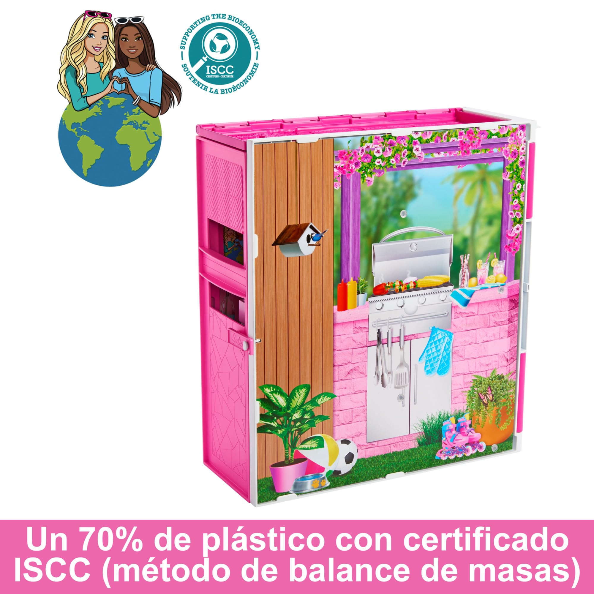 Barbie Apartamento 4 estancias Casa de muñecas Plegable con Muebles y Accesorios, Juguete +3 años (Mattel HRJ76)
