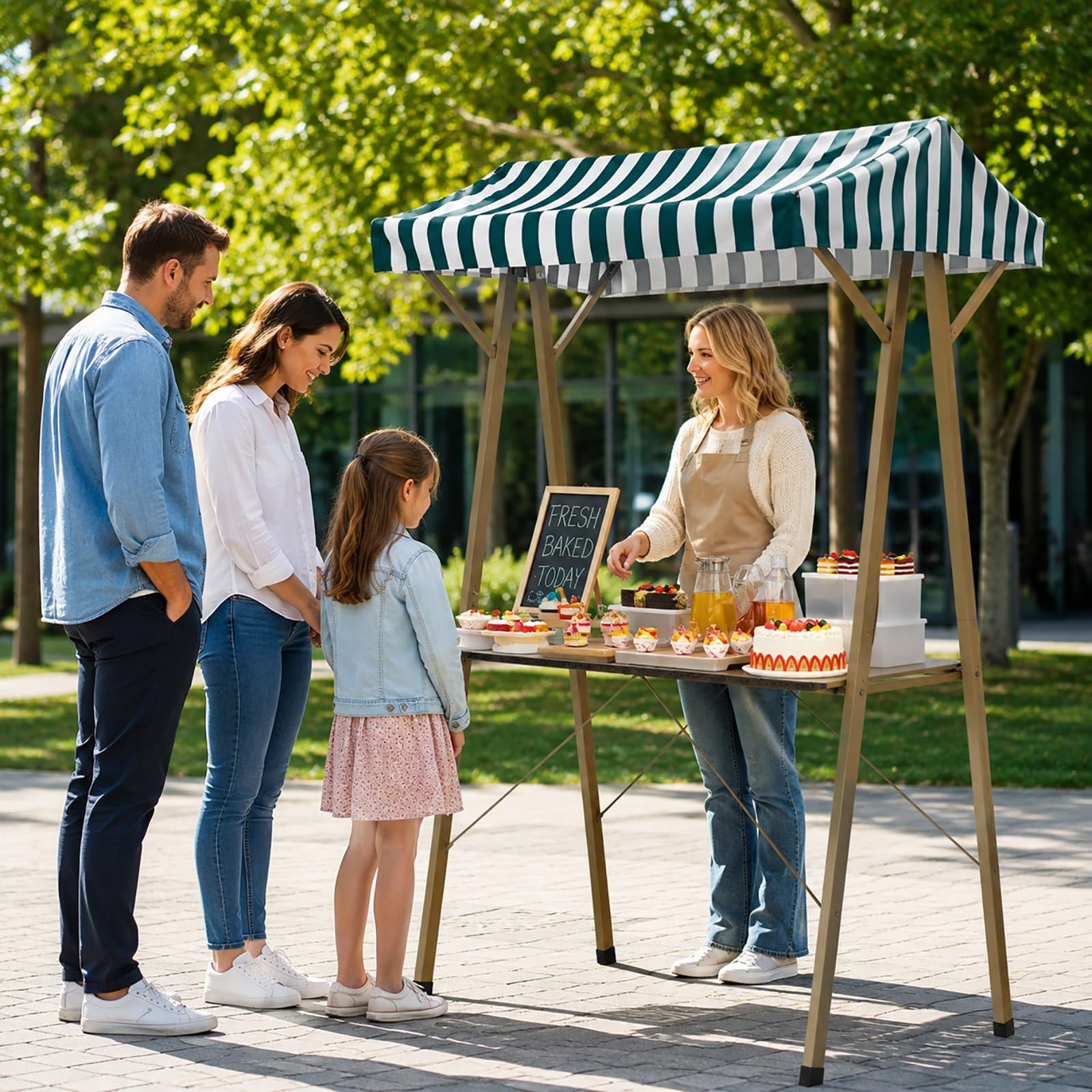 XRRJFYH Foldable Farmers Market Stand, Farm Stand Outdoor with Canopy, Portable Vendor Booth Display Table for Street Vendor Food, Market Stall(130x60x200cm/51x24x79in)