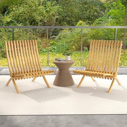 Miniatura 8 de Tangkula Silla plegable para patio, silla de madera de teca para exteriores con asiento y respaldo de rejillas, silla de hoguera de perfil bajo para