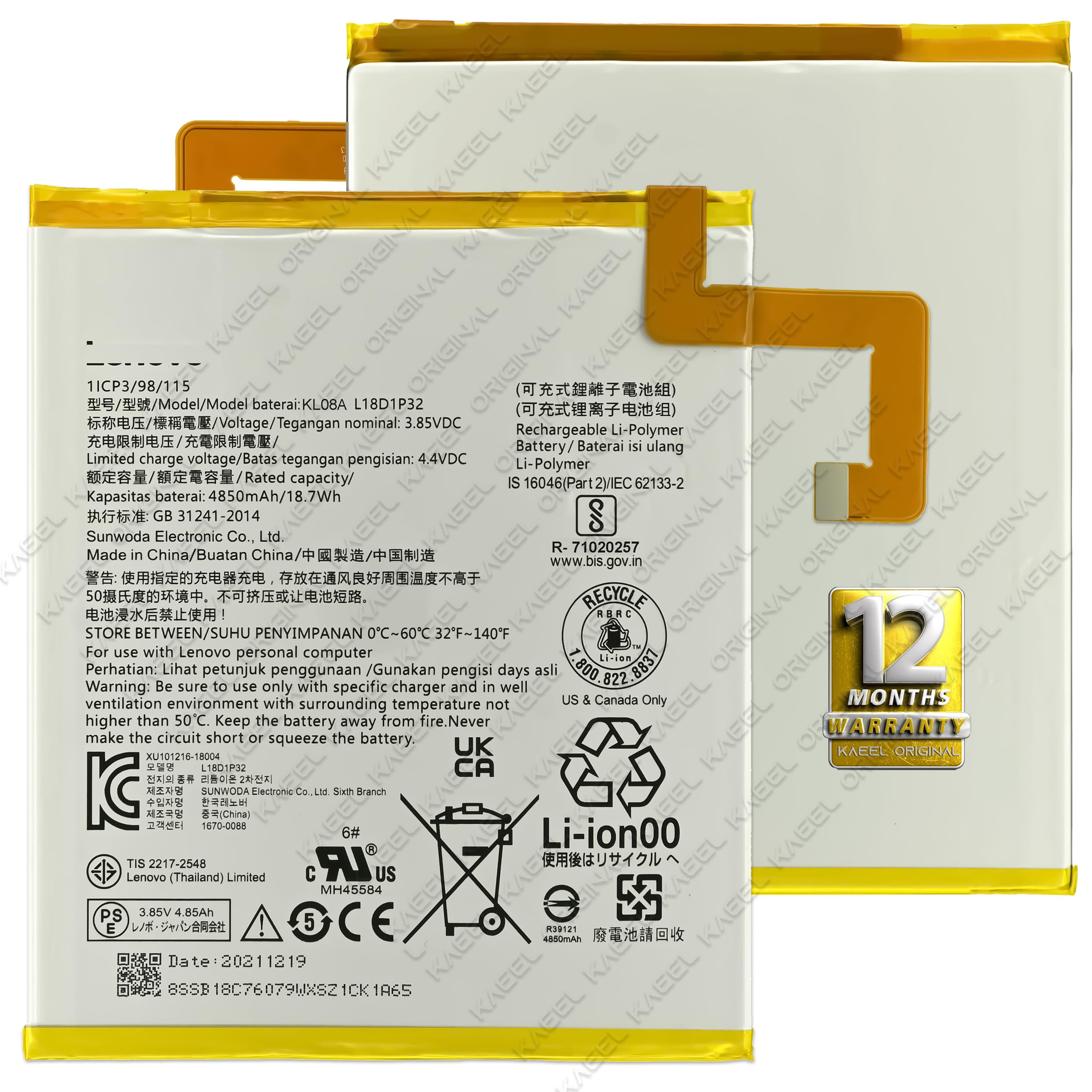 KAEEL ORIGINAL KL07A L18D1P32 Battery 4850mAh for Lenovo Tablet M10 TB-X605L, TB-X605F, TB-X605M, TB-X505X, x505F with 12 months Warranty. (B091K3N7CM) Amazon Price History, Amazon Price Tracker