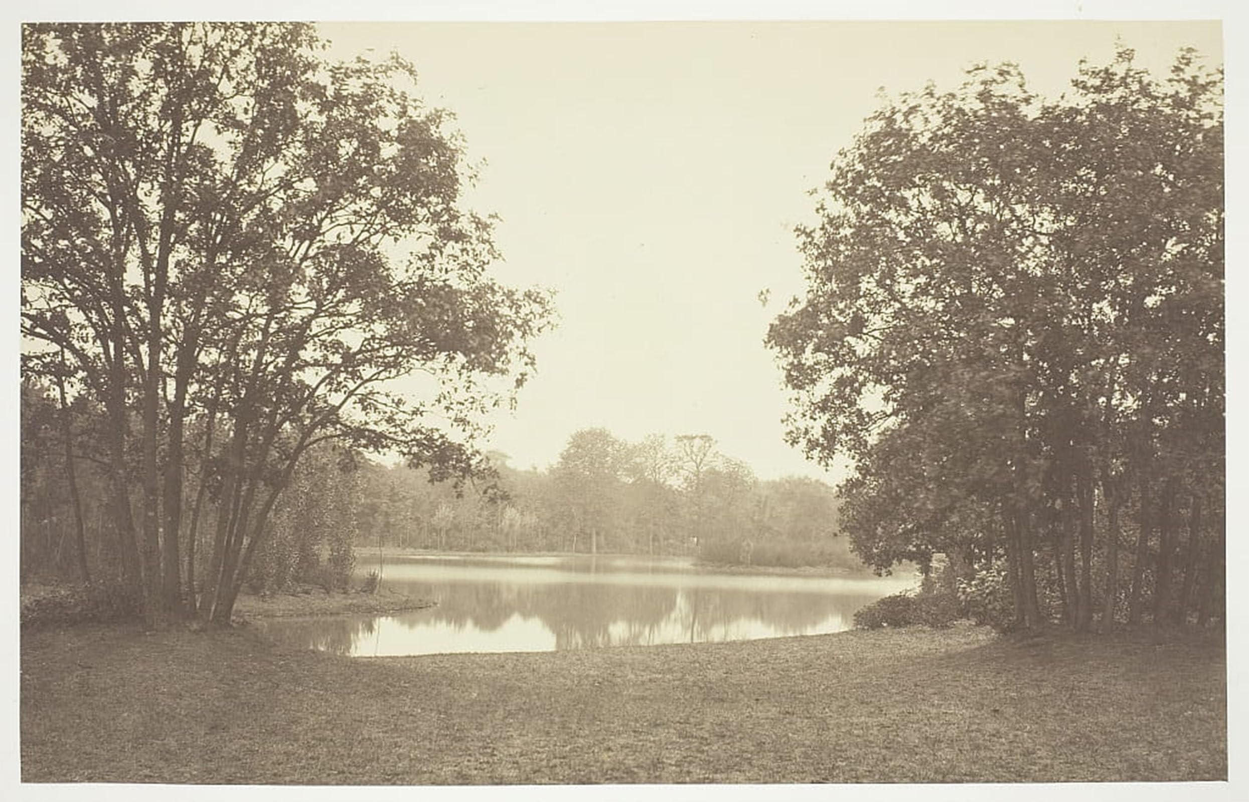 HRJUBWREE Classic Canvas Picture Art Canvas Print Modern Oil Painting Trees Near Water in the Bois De Boulogne by Charles Marville Artwork on Wall for Office Decor 60x90cm