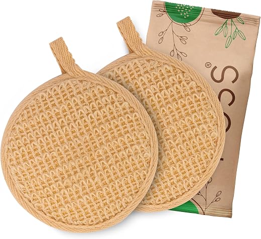 Ross Natural Ramie Bath Loofah Scrubber – Premium Exfoliating Body Scrubber for Deep Cleansing, High-Lather Foam, Gentle S...