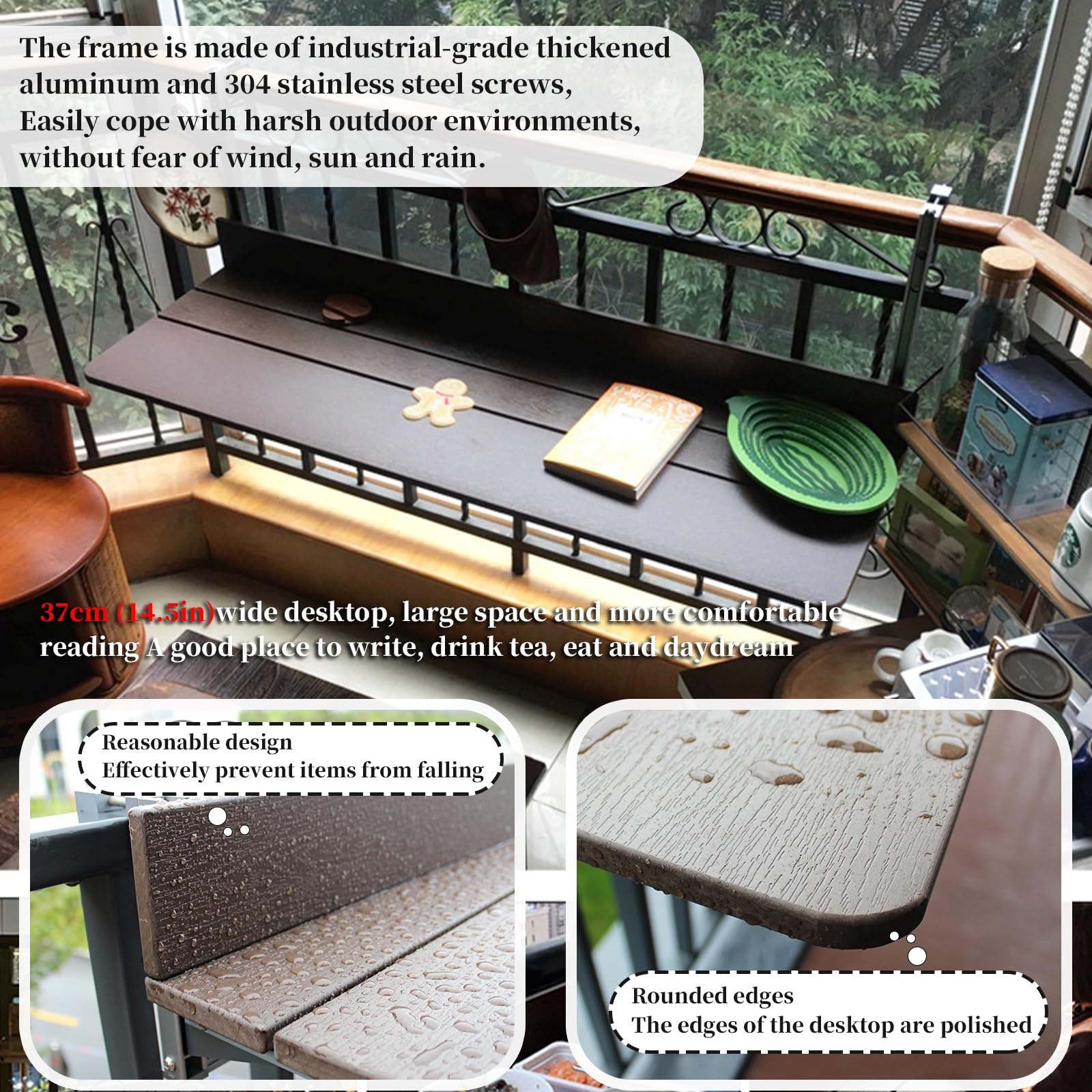 Tavolo pieghevole da balcone, forte capacità portante, impermeabile e resistente alle alte temperature, perfetto per patio, studio, tè e barbecue