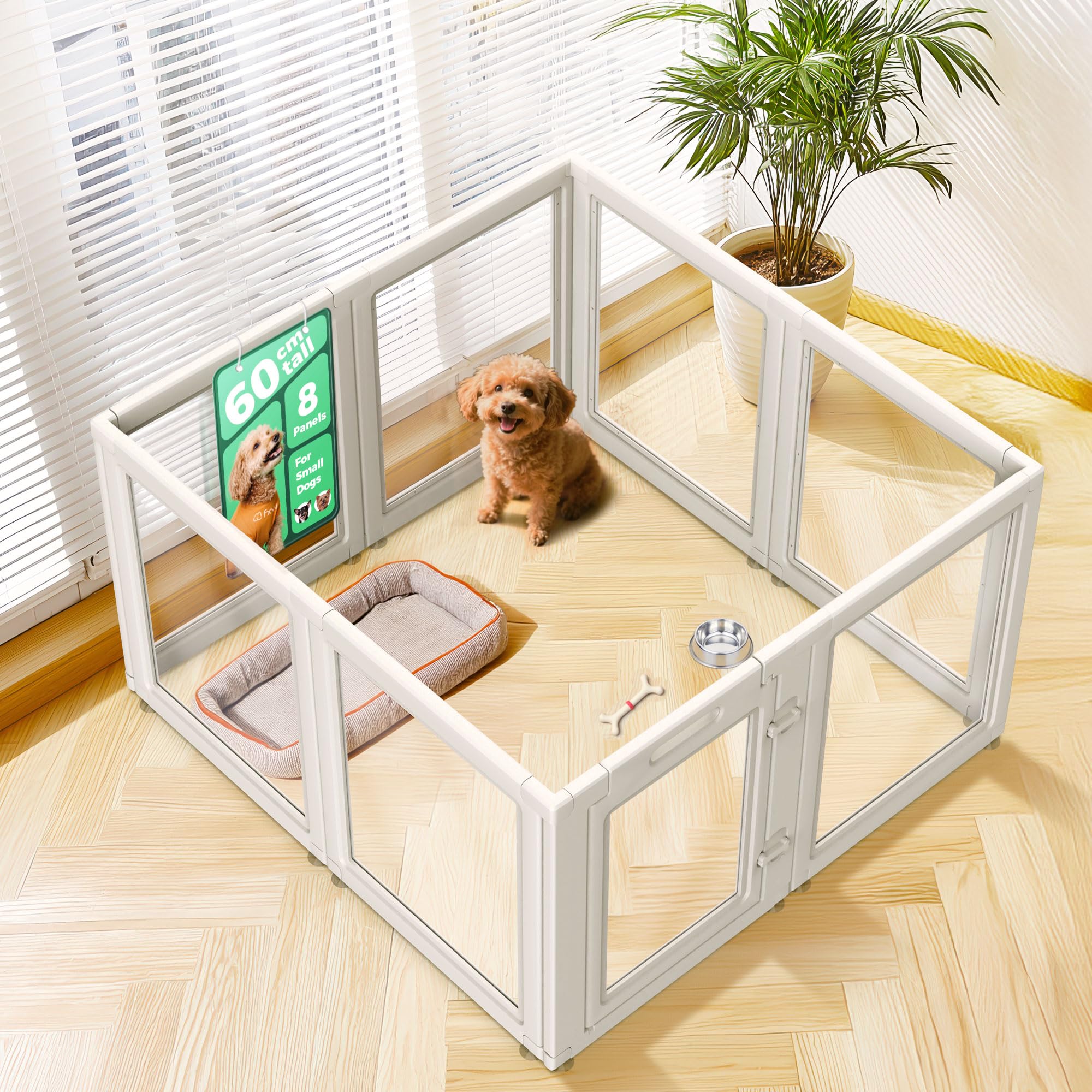 FXW AuraSpace Acrylic Indoor Dog Playpen for Puppies and Small Dogs, 60cm, 8 Panels, White