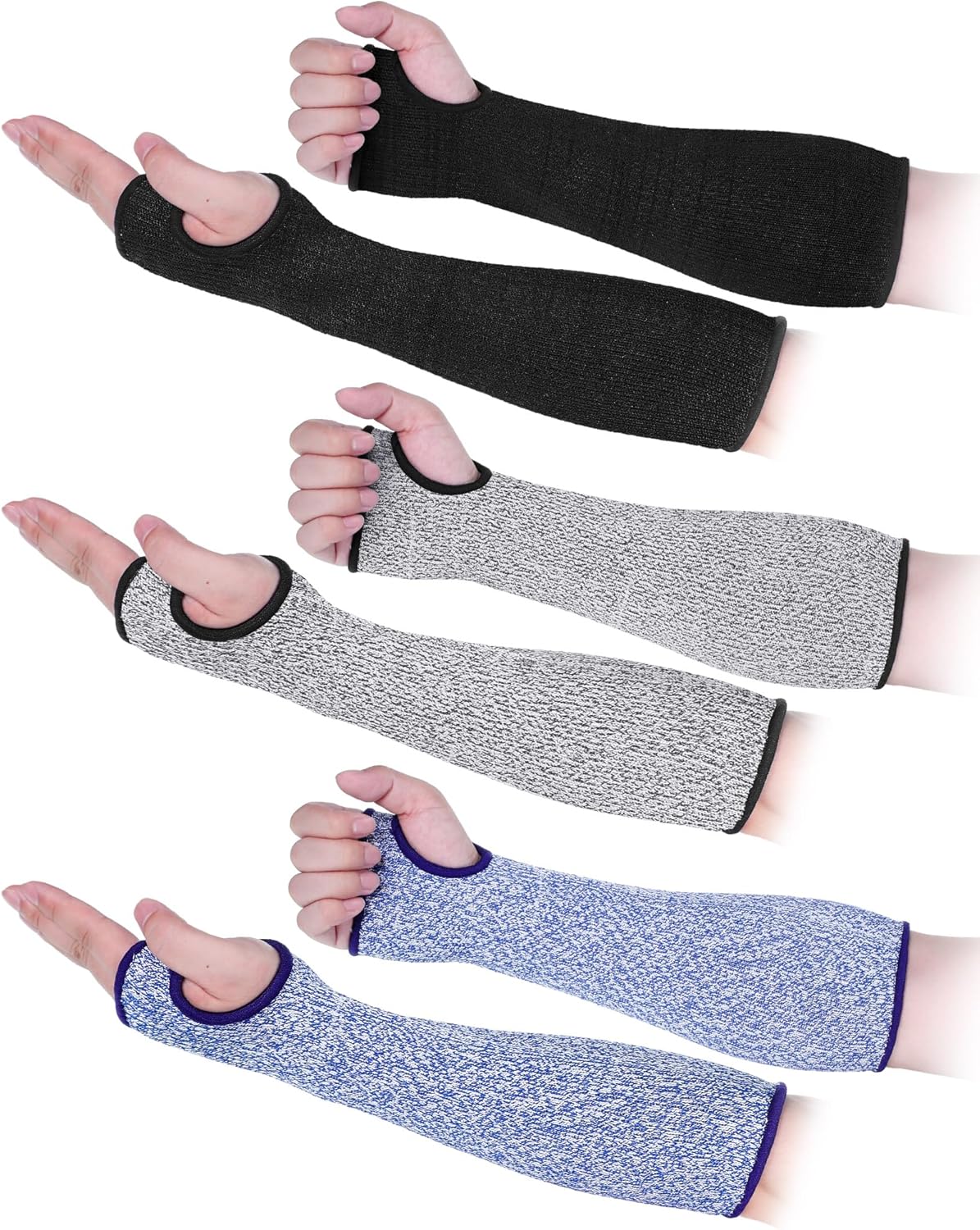 Ramede 3 Pairs Cut Resistant Sleeves with Thumb Hole Protective Arm