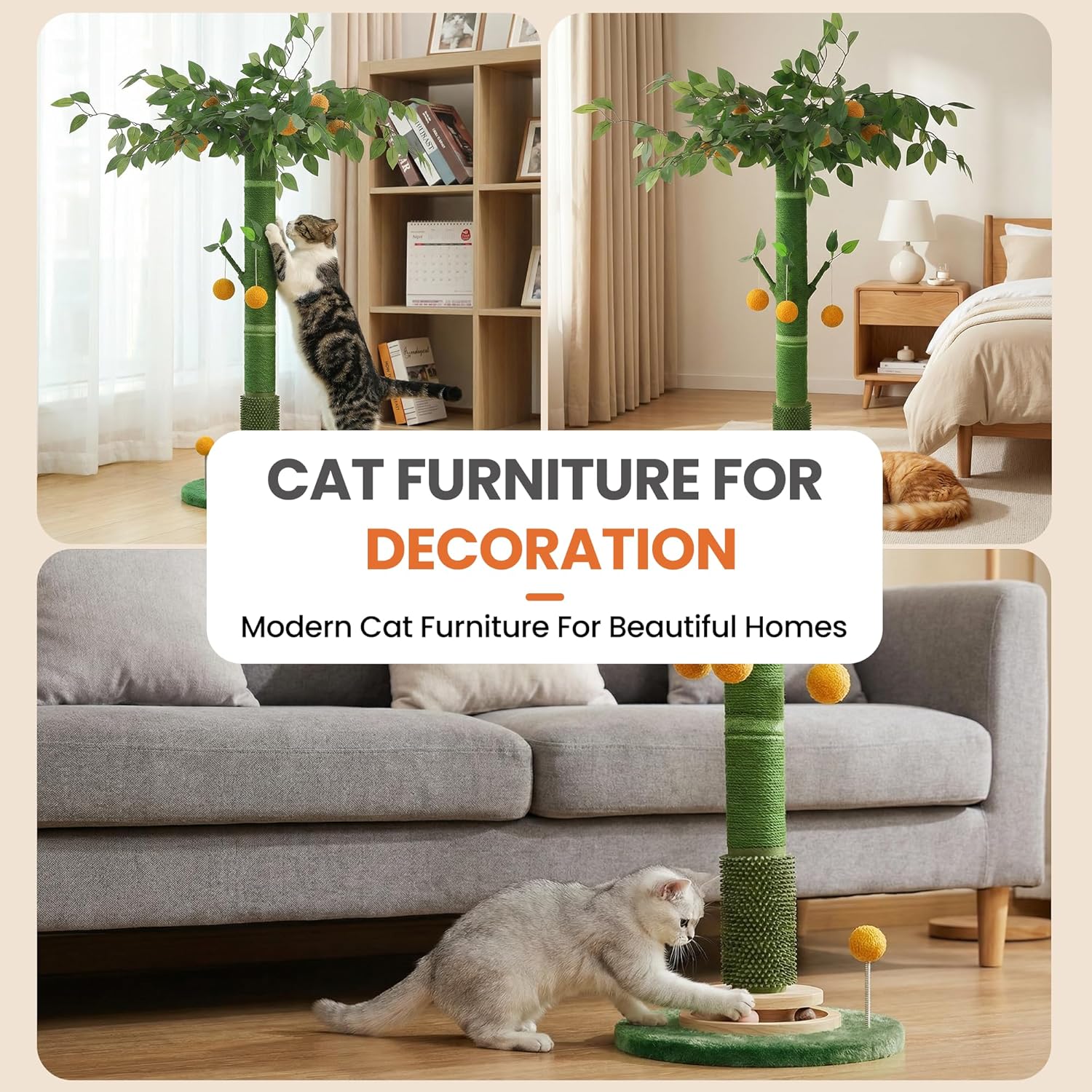 53" Extra Tall Cat Scratching Post for Large Cats, Heavy Duty Vertical Scratcher with Natural Sisal Rope, Stable Climbing Pole with Hanging Ball for Full Body Stretching