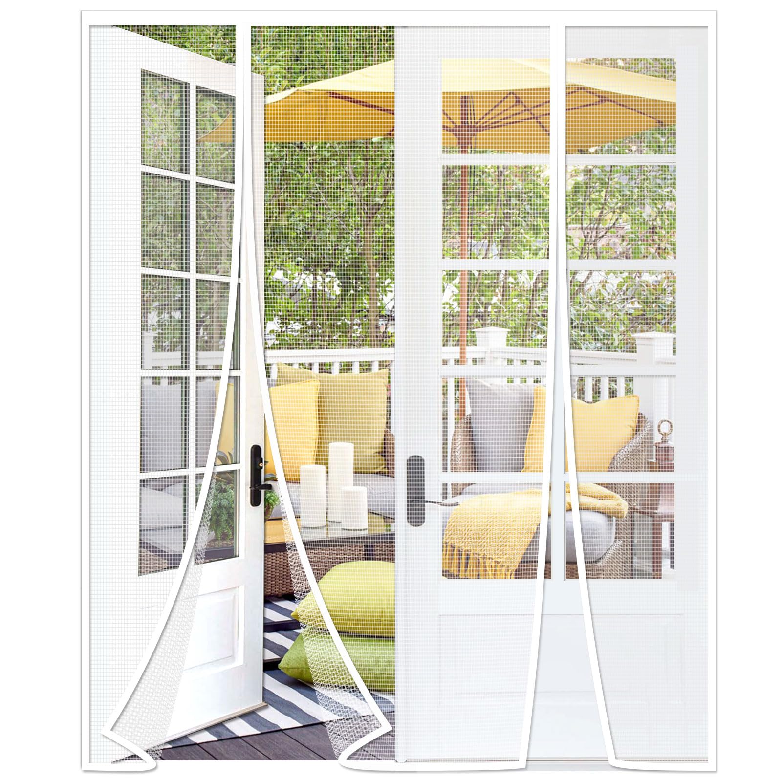 Risareyi Double Side Openings Fly Screens for Doors 270x215cm, White Heavy Duty Fiberglass Mosquito Net Magnetic Mesh Curtain, for Patio Balcony, Keep Bugs Out โ image 1