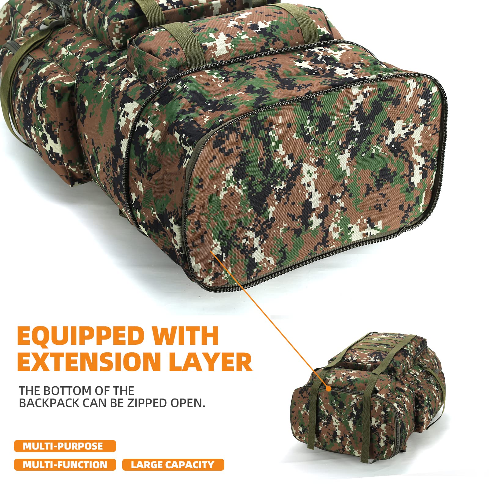 MOLLE - Mochila de senderismo (70 L/100 L, impermeable, para viajar) - Verde - X-Large