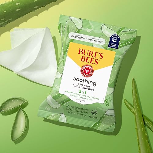 Miniatura 8 de Burt's Bees Rellenos de calcetines, toallitas faciales de aloe vera, para piel sensible, removedor de maquillaje calmante y toallas de limpieza