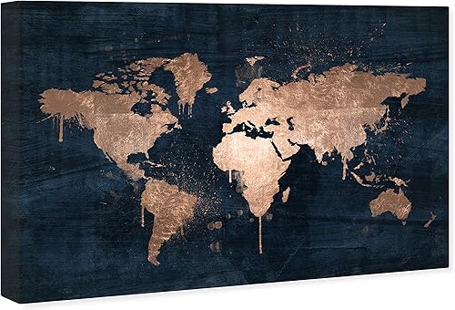 Miniatura 2 de The Oliver Gal Artist Co. Mapamundi Copper - Lienzo contemporáneo de alta calidad, colección de decoración de pared, 24 x 16 pulgadas