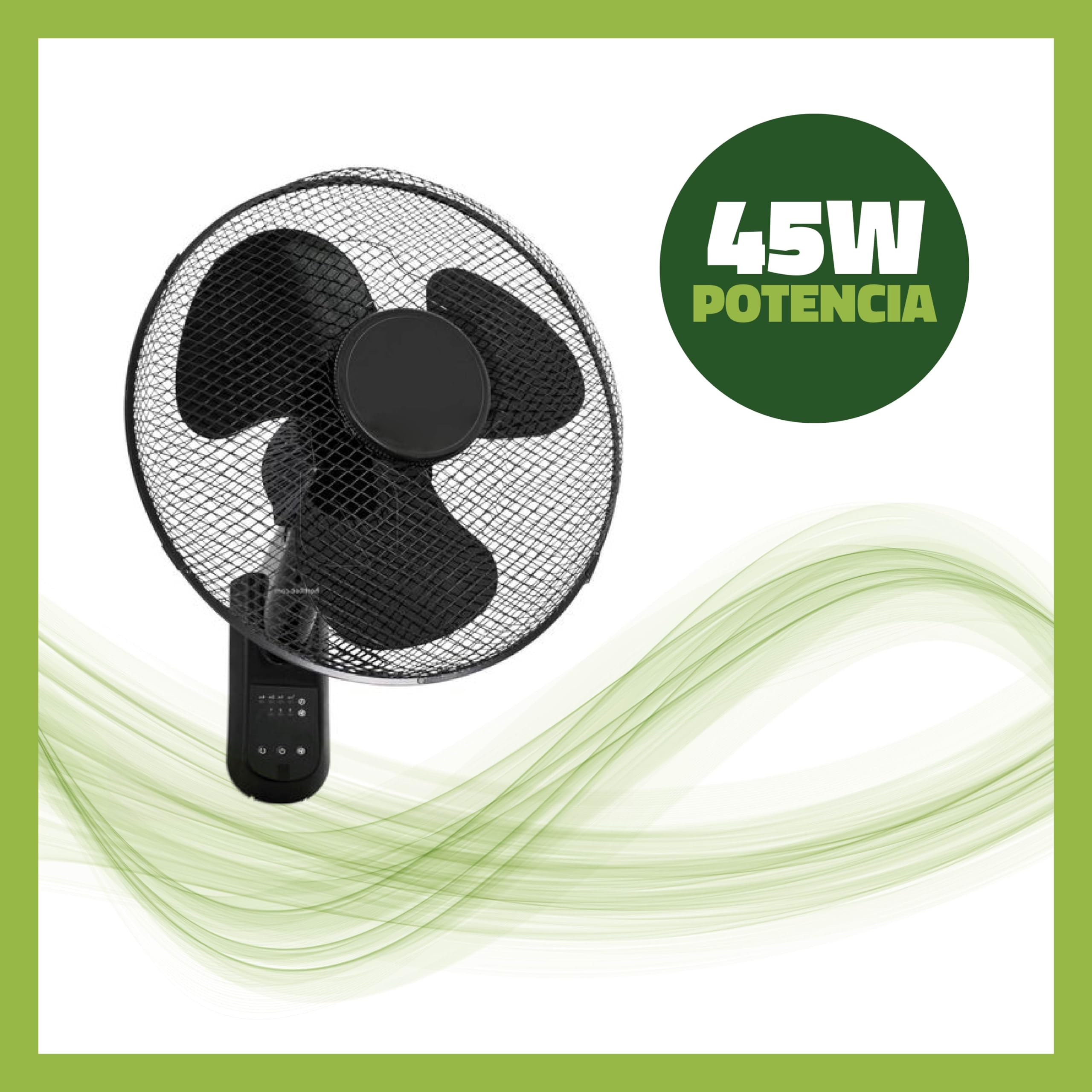 GROWMANIA Ventilador de Pared con Mando a Distancia 45W | Ventilador Potente y Silencioso | 3 Velocidades y Temporizador | Cabezal Oscilante 90º