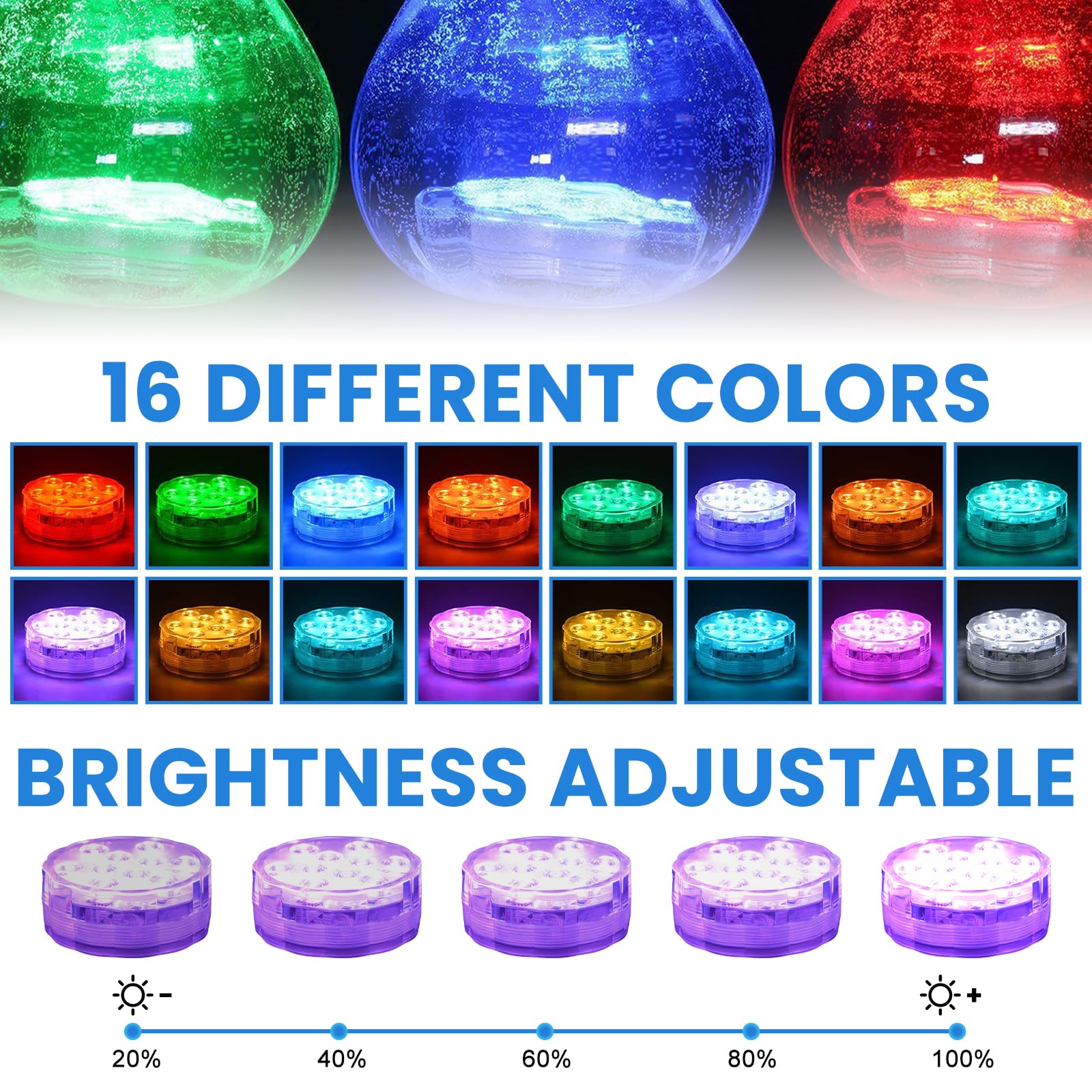 Podwodne światło z pilotem: 4 szt. Wodoodporne oświetlenie LED do basenu, zmiana kolorów RGB, zasilanie bateryjne do basenu, ślubu, akwarium, stawu (16 kolorów, 4 tryby)