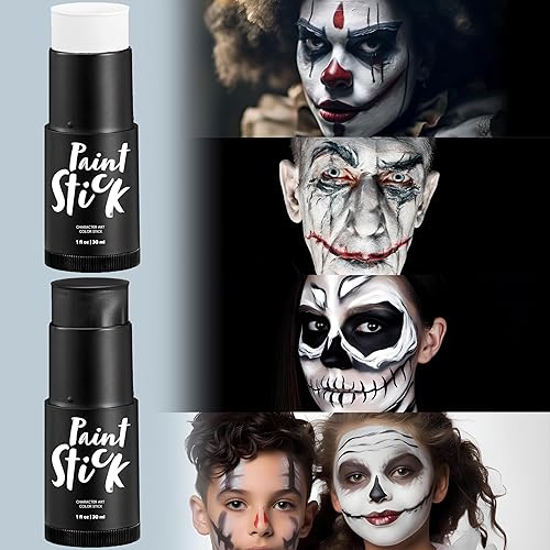 Miniatura 2 de Spooktacular Creations Juego de 2 piezas de maquillaje de Halloween para rostro y cuerpo, base de maquillaje de payaso, ojos negros, varillas