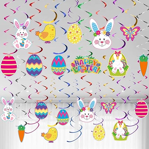 Colgantes de Pascua para colgar en el techo decoraciones de Pascua huevo de Pascua conejo colgante de espiral decoración para el hogar oficina