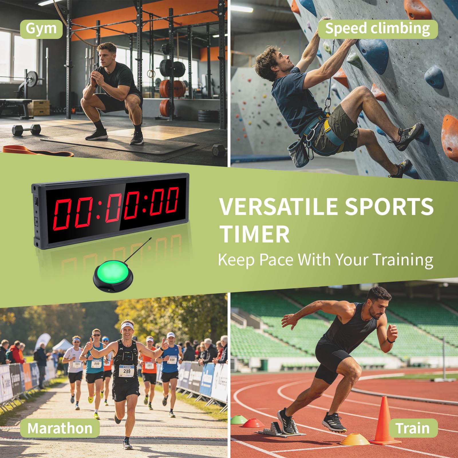 Timer digitale da palestra con pulsante di avvio/arresto wireless, timer a intervalli con telecomando per cronometro, conto alla rovescia, orologio digitale da parete per cornhole, giochi, sport