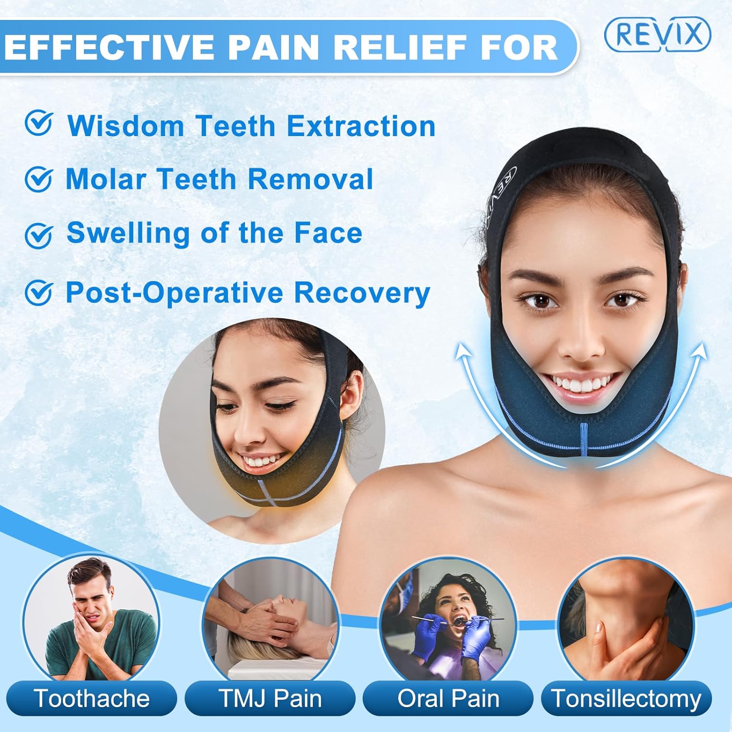 REVIX Wisdom Teeth Ice Pack Head Wrap and Ice Packs for Injuries Reusable, 5 Pack