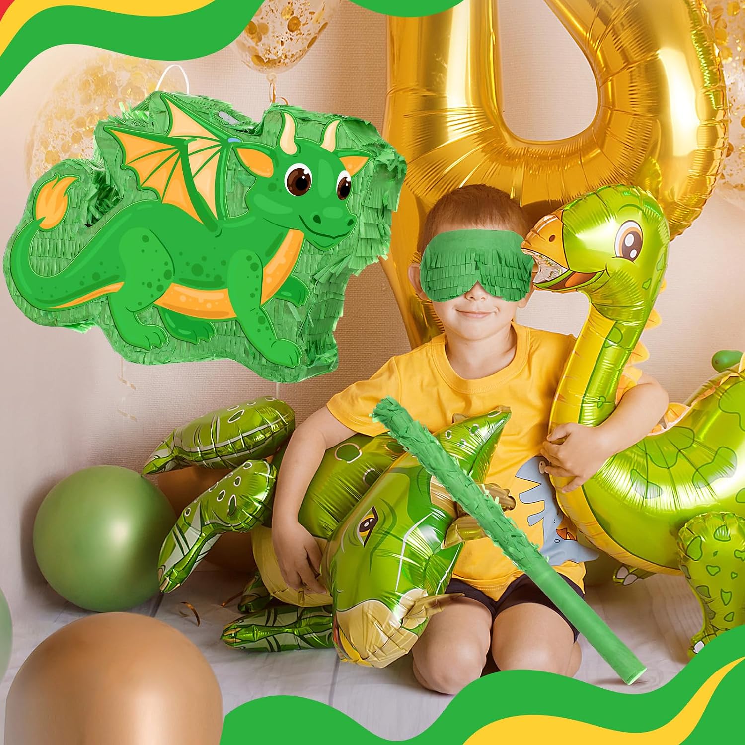 Dragon Piñata 16 Inch Dinosaur Piñata with Stick Blindfold and Confetti Dinosaur Piñata Tyrannosaurus Piñata Fire Breathing Dinosaur Piñata for Boys Kids Dragon Theme Birthday Party Game Decorations