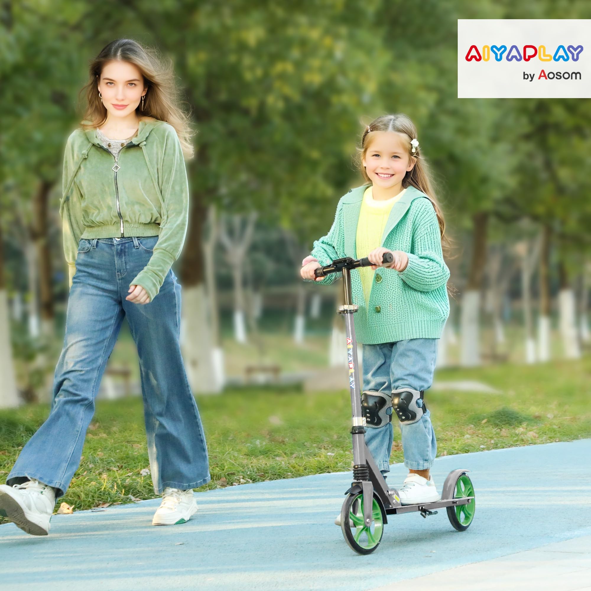 AIYAPLAY Roller Kinder Scooter mit 200 mm Rollen Bremse, klappbarer Kinderroller Höhenverstellbarer Tretroller Kickscooter für Kinder Jugendliche 6-12 Jahre Cityroller bis zu 100 kg