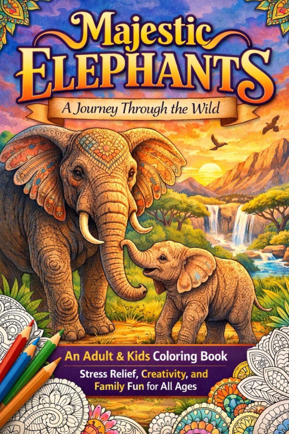 Majestic Elephants: A Journey Through the Wild: An Adult & Kids Coloring Book with Stunning Designs - Stress Relief, Creativity, and Family Fun for All Ages
