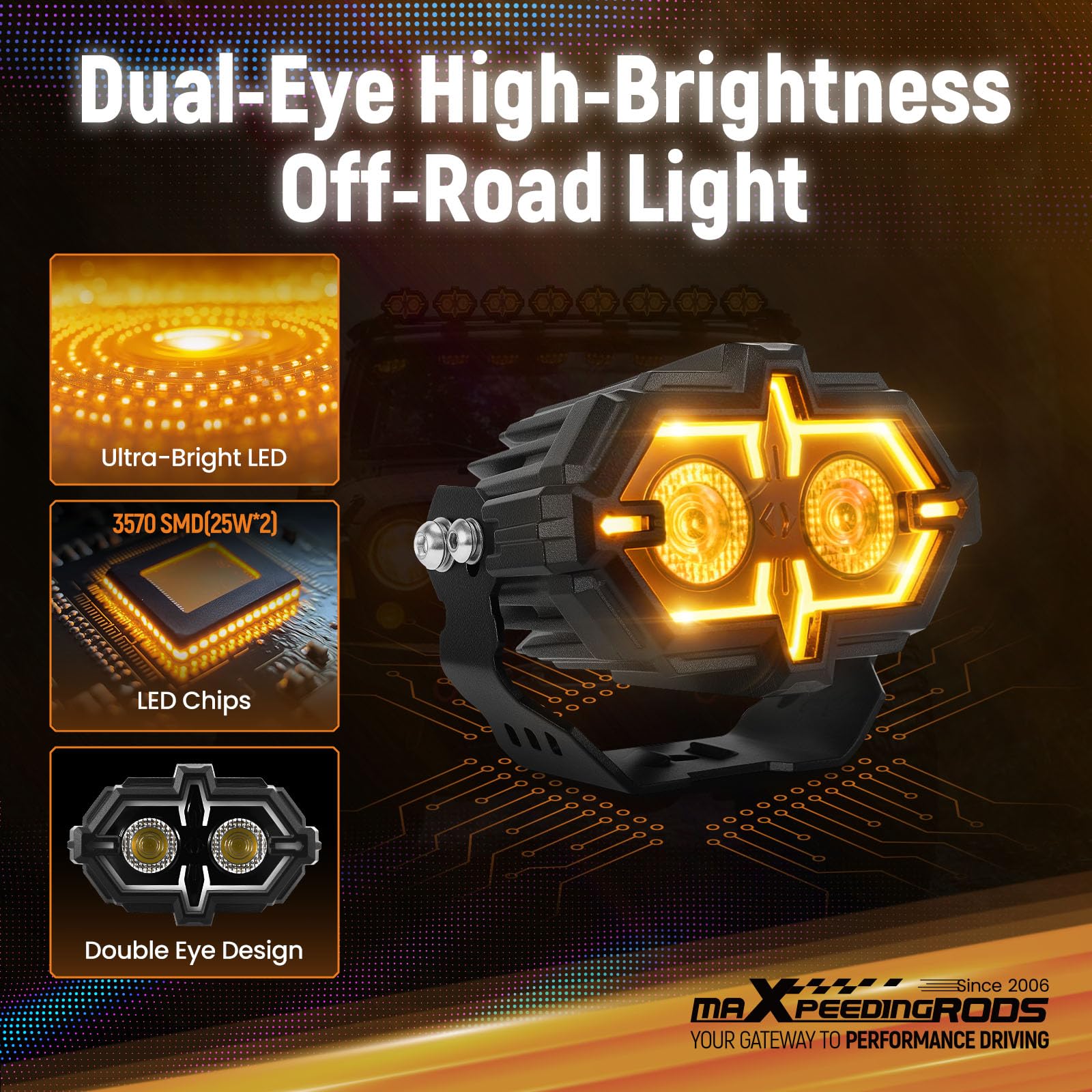 maXpeedingrods 4,5 Zoll LED Off-road Lichtmodul mit Kombistrahl 108 W, Gelb/Weiß DRL & Mehrmodus Fahrlicht, Wasserdicht mit Wärmeableitung, Ferngesteuert, Plug-and-Play für Lkw, ATV, SUV, 2 PCS