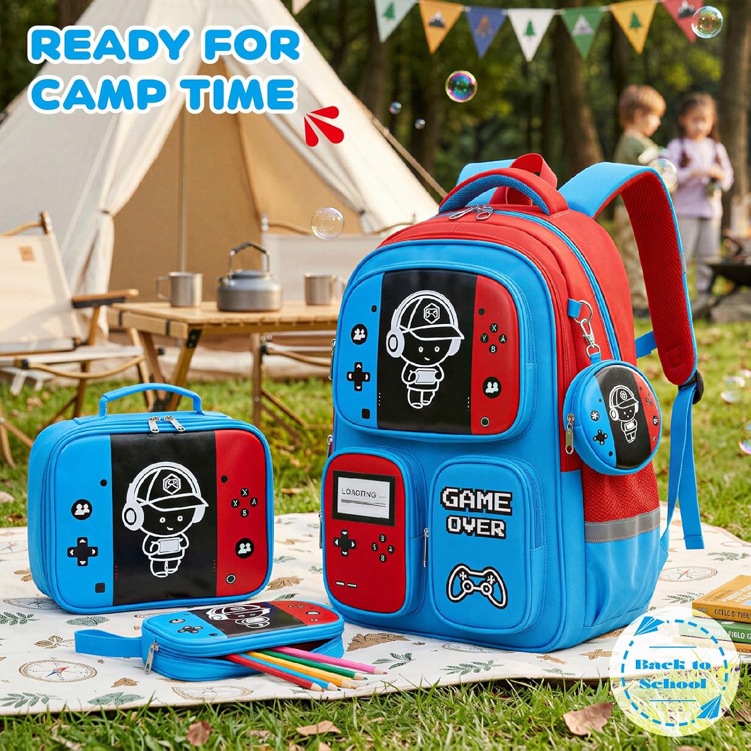 Boys Backpack, Luminous Gamer Backpacks for Boys with Lunch Box