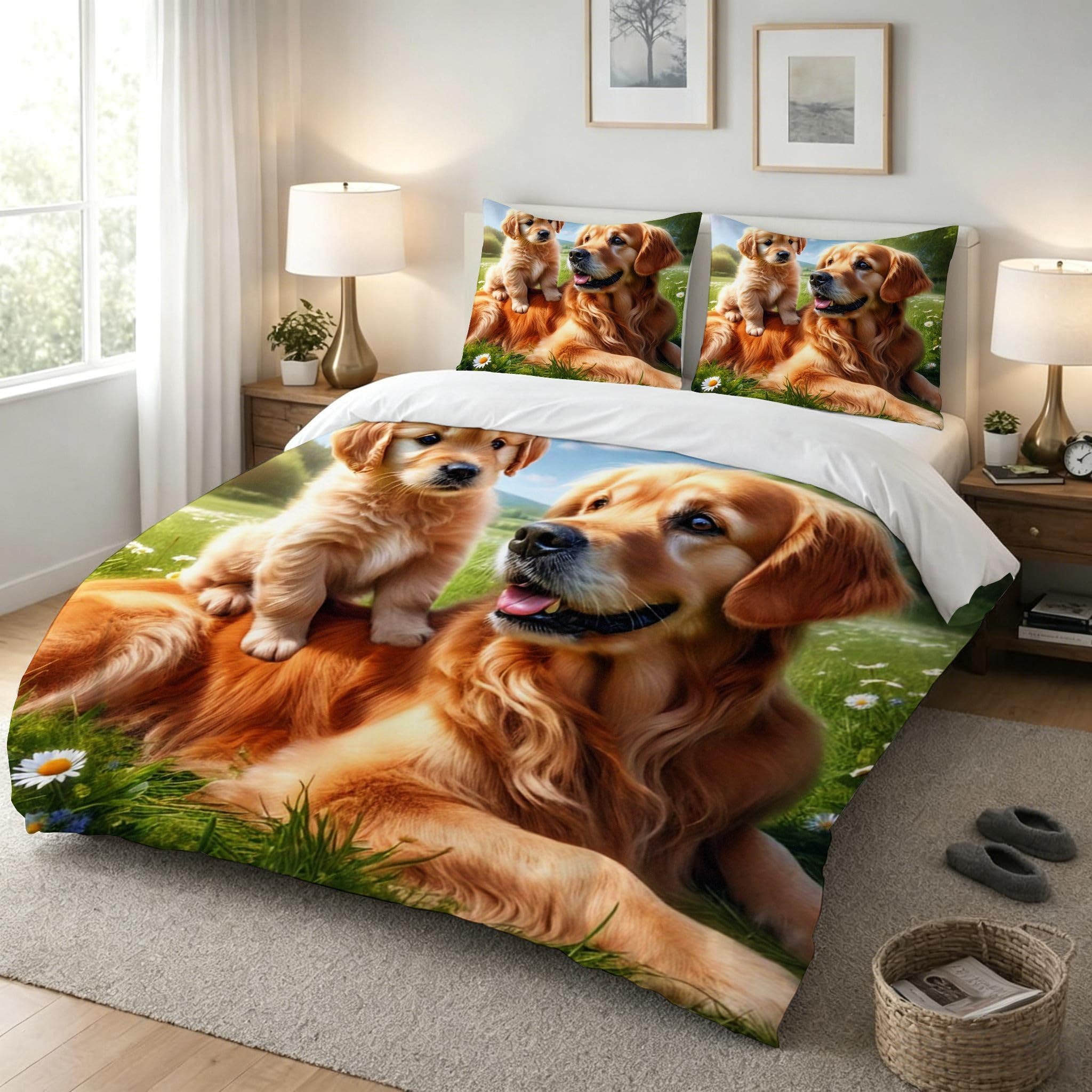 Copripiumino Matrimoniale Cane Giallo 260x240, ZW126 | Traspiranti Durevoli Microfibra, per Tutta la Famiglia, Matrimoniale, per Tutte le Stagioni, con 2 Federe 50x80 cm