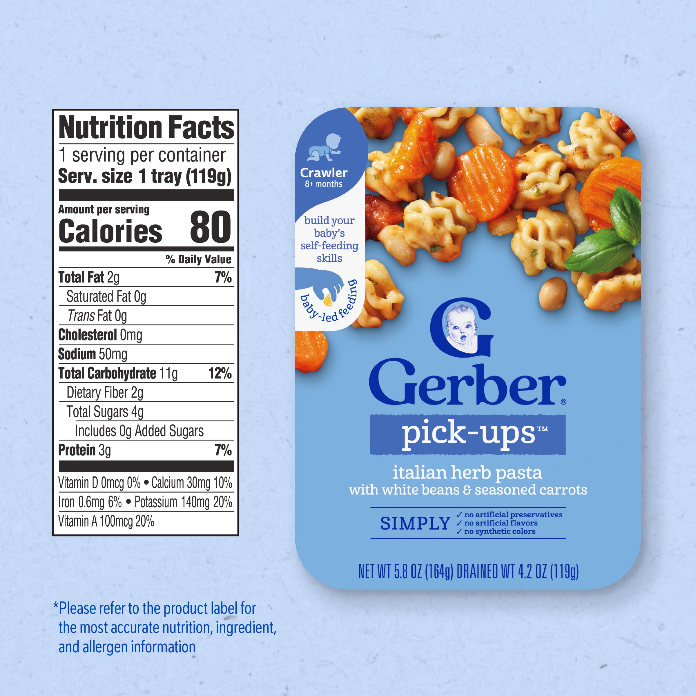 Gerber Baby Food, Stage 3 Food for Babies, Toddlers, Baby Led Feeding, Finger Foods for Babies, Italian Herb Pasta, 6 Pack