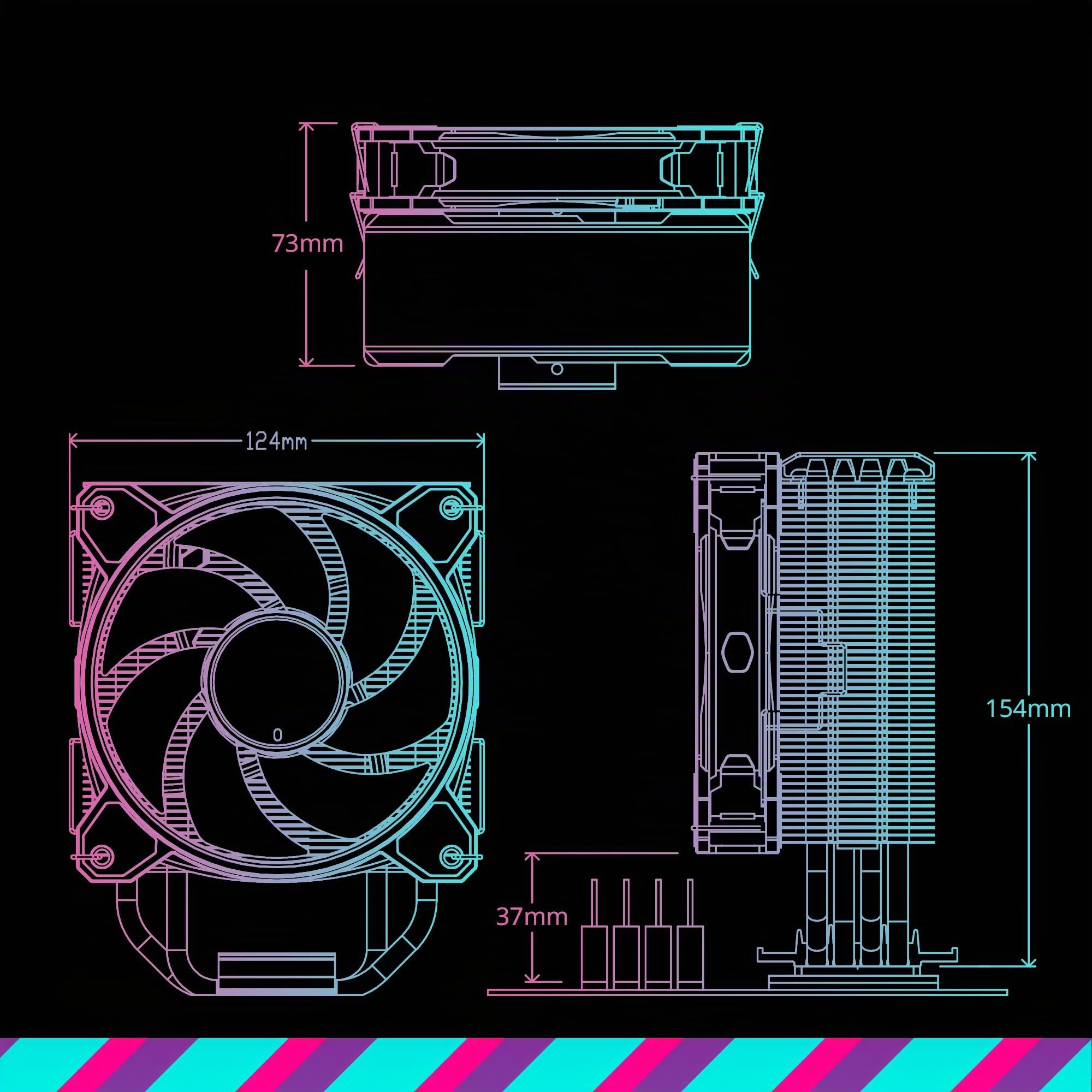 Cooler Master Hyper 212 Halo Black - Enfriador de aire para CPU, ventilador PWM de 120 Halo², ARGB de doble bucle, cubierta superior de aluminio, 4 tubos de calor de cobre, 154 mm de alto, soportes