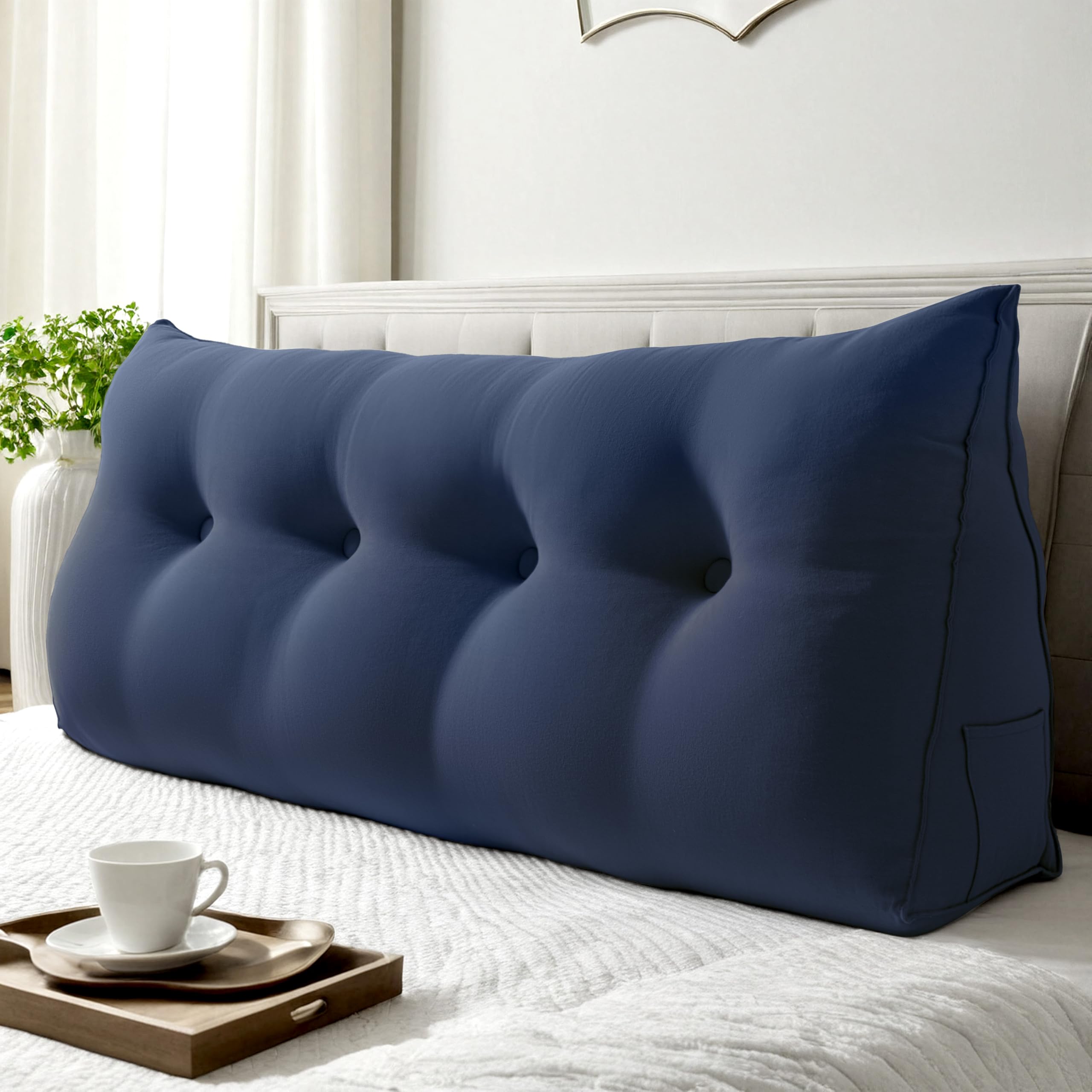 WOWMAX Multifunctional Upholstered Headboard Pillow Full, Deep Blue