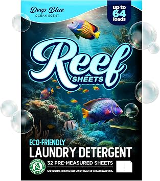 Reef Sheets Laundry Detergent Sheets, Deep Blue, 32 Ct