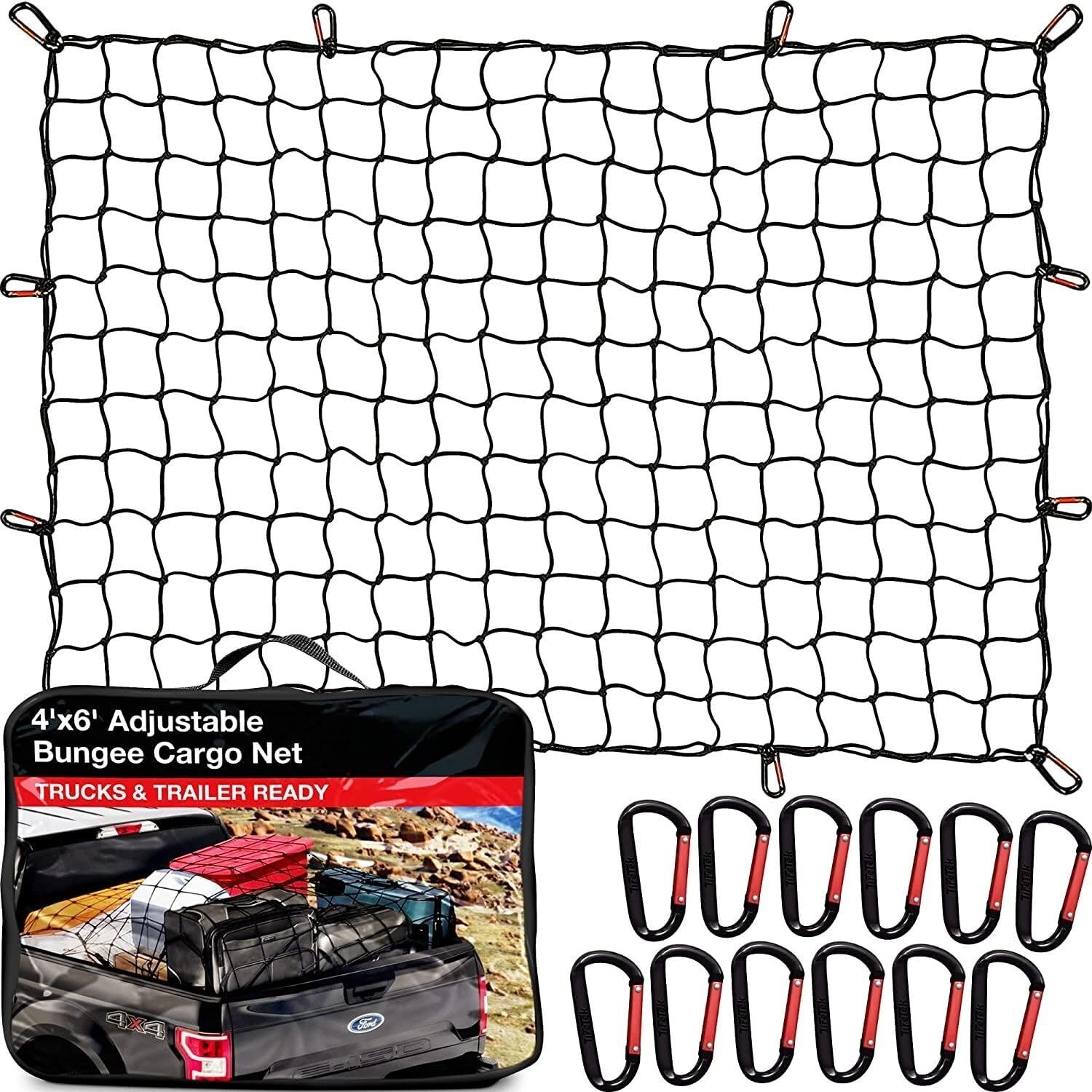 Heavy Duty Cargo Net Cargo Net for Pickup Truck Bed and Trailer - 4'x6' Stretches to 8'x12' Cargo Netting