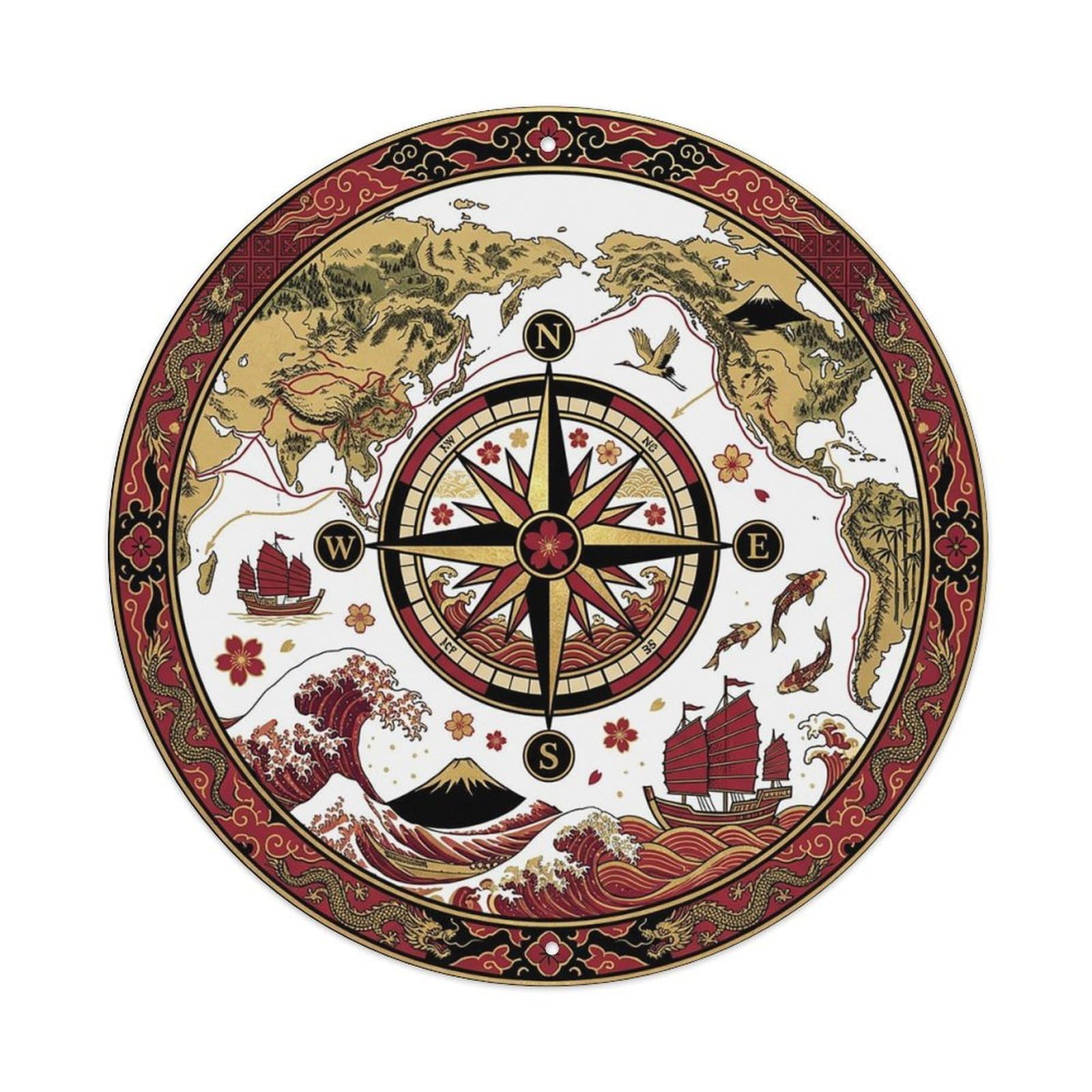 Vintage Nautical Compass World Map Harbor Chronicle Metal Tin Sign
