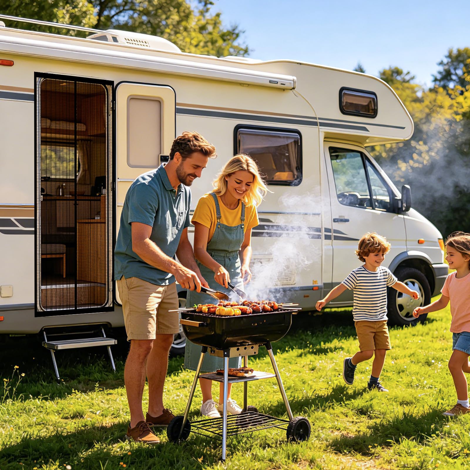 Mosquitera Magnética para Puerta Corredera VW T5 T6, Mosquitera Lateral Cortinas Anti, Red Anti Mosquitos Furgoneta, Red de Sombra Camping y Viajar, Protección contra Insectos Solar