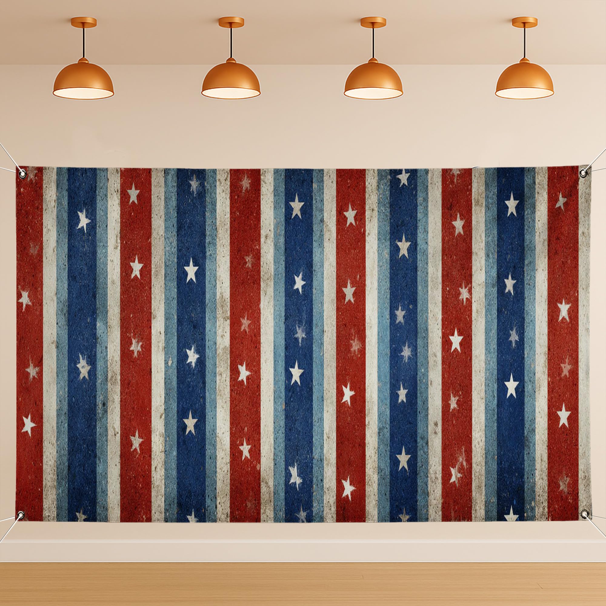 Vintage Americana Star Striped Backdrop, Rustic Patriotic Photography Background for Indoor/Outdoor Party Decorations, 4th of July Summer Celebration