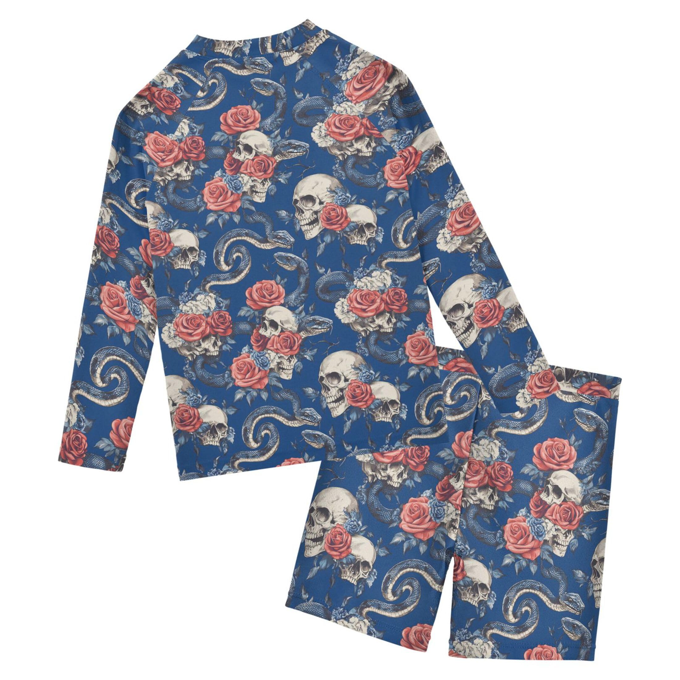 Skull Snake Flower Toddlers and Baby Boys' Swimsuit Trunk and Rashguard Set B0404498