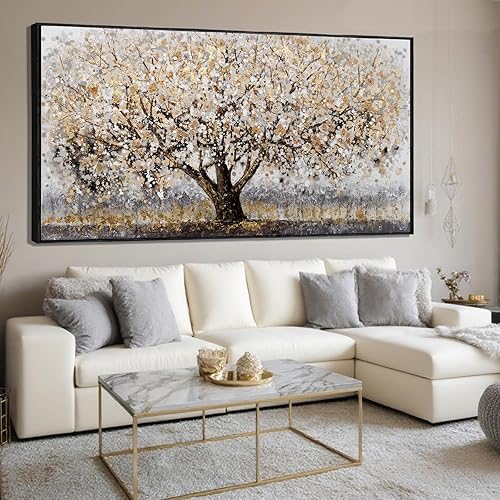 Lienzo de papel de aluminio dorado para pared, decoración de pared con flores, impresiones fotográficas de plantas, decoración de pared de paisaje,