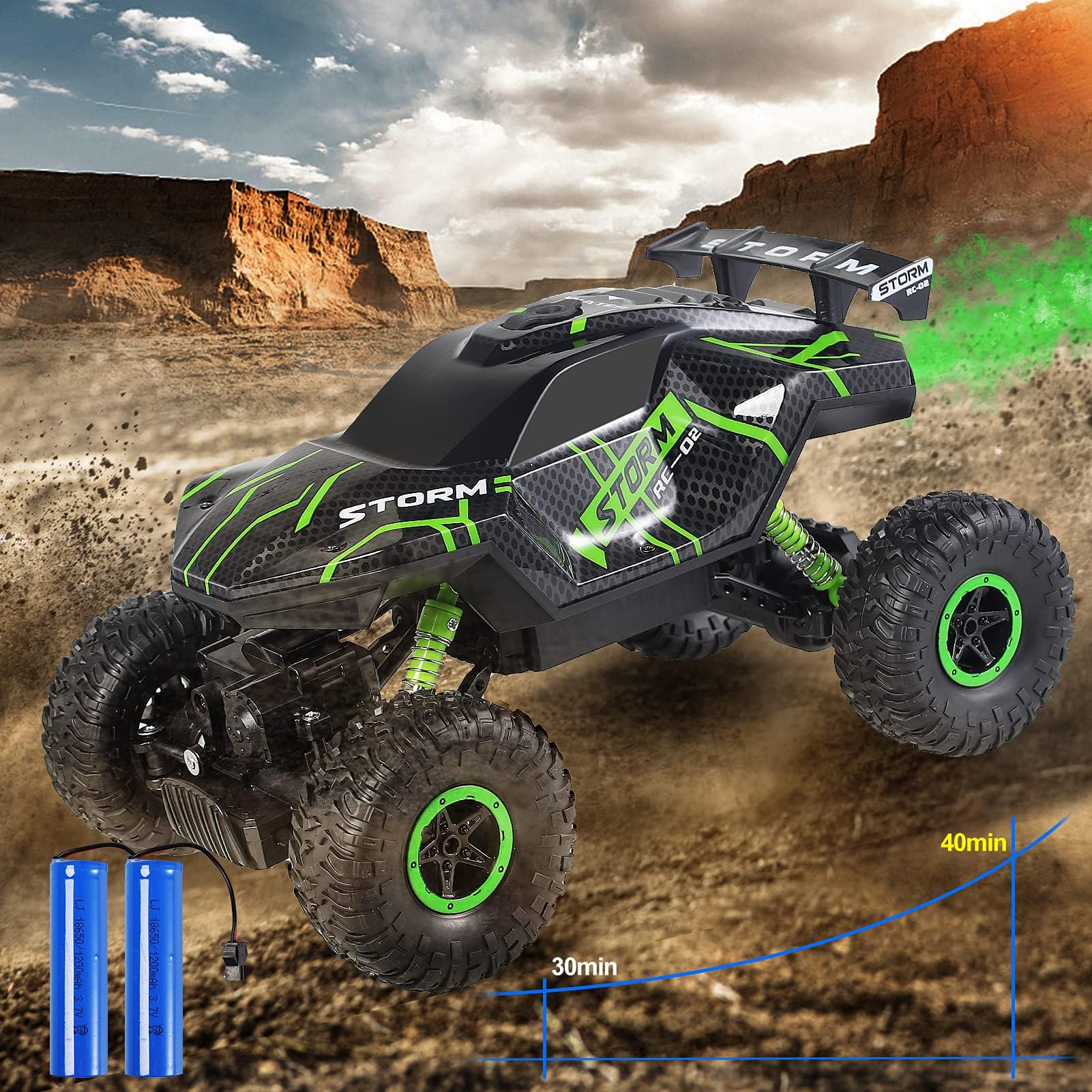 Herefun Voiture Telecommandé, 2.4GHz RC Voiture avec Lumière LED, Voitures Radiocommandées, 4WD Haute Vitesse RC Off Road Voiture Jouet pour Enfants Adulte d'anniversaire Cadeau (Vert)