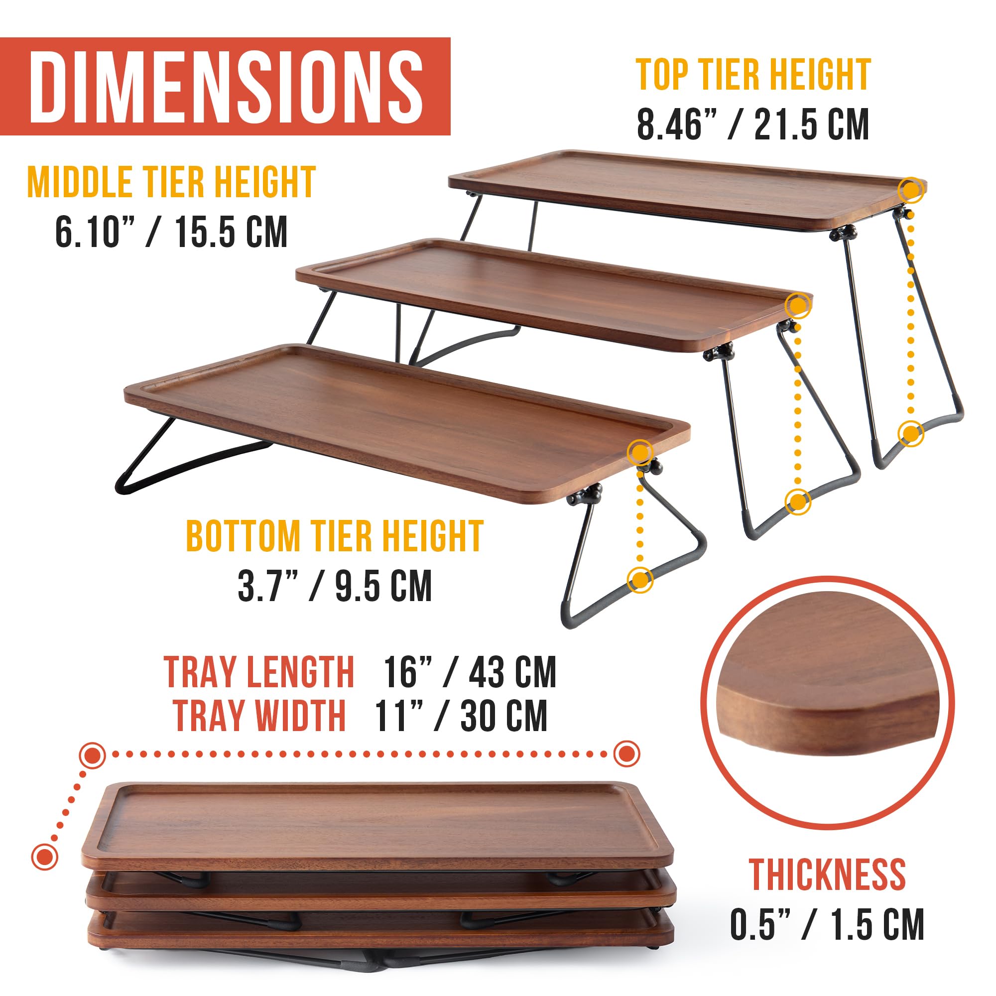 Chef Pomodoro Plateau de Service Bois 3 Niveaux – Parfait pour Le Repas, Buffet, Fromage ou Service à Thé. Utilisable en Plateau Presentation Buffet, Présentoir Gâteau Apéro sur Table Bois.