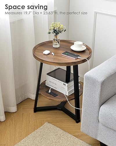 Miniatura 4 de KJGKK Mesa auxiliar redonda con estación de carga, 19.7 pulgadas de diámetro x 23.63 pulgadas de alto, mesa auxiliar con estante de almacenamiento,