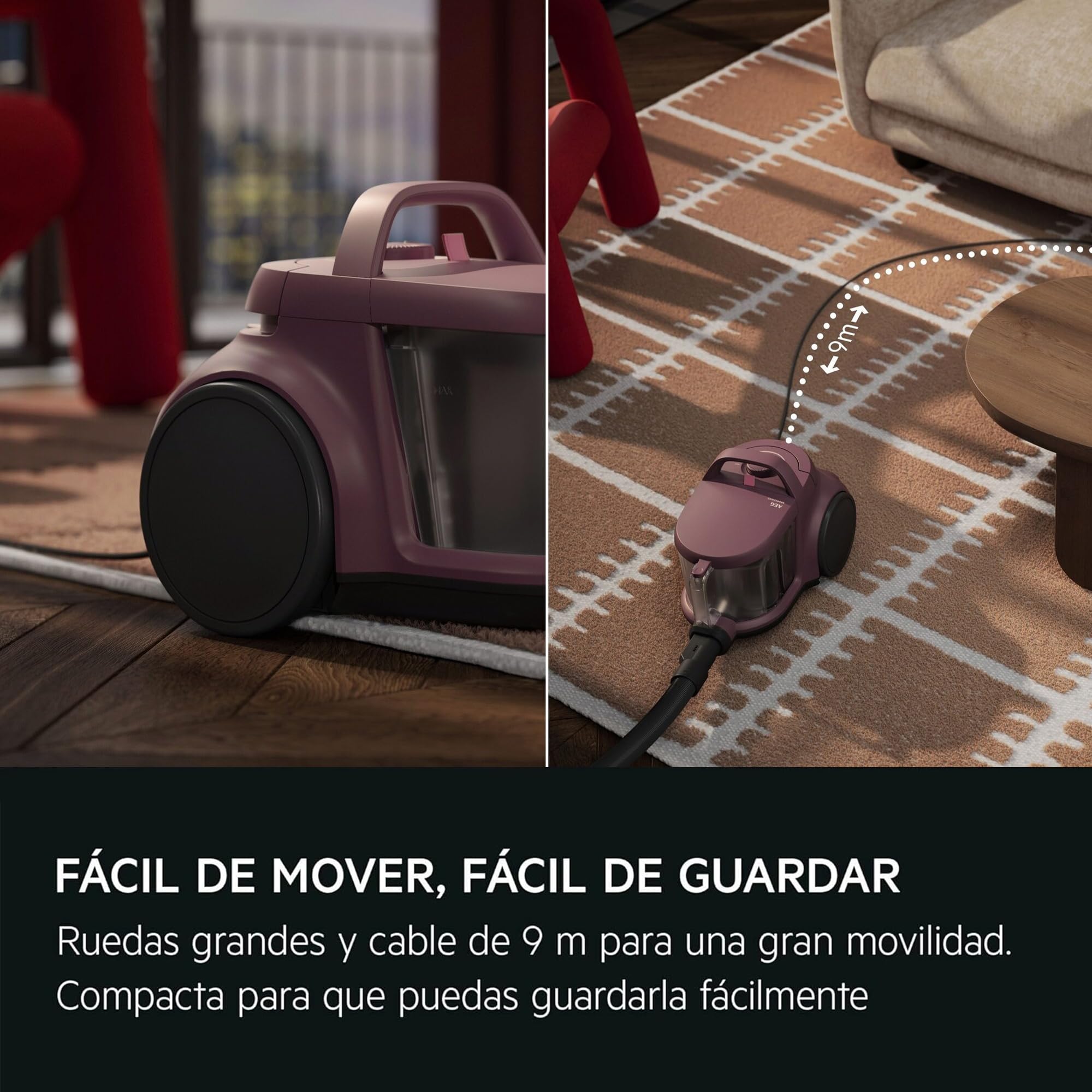 AEG Aspiradora de Trineo Sin Bolsa AL51C1DRF, 1000W, Filtro Hygiene Lavable, 78dB, Depósito de 2L, Radio de Acción de 9m, Adecuado para Suelos Duros y Alfombras, Rojo