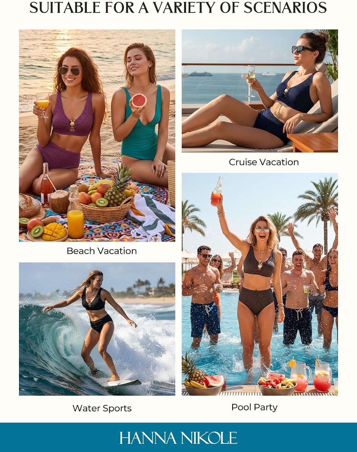 Hanna Nikole Women High Waisted Bikini Sets, 2 Piece Swimsuits Tummy Control, Textured Bathing Suit, Metal Cutout Swimwear - Image 5