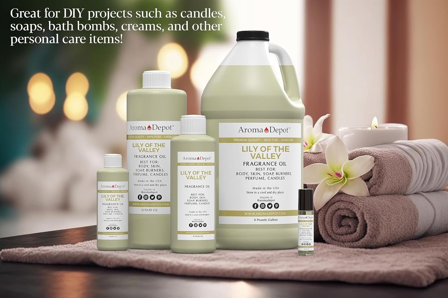 Aroma Depot 32 oz / 32 Ounce Lily of the Valley Perfume/Body Oil Our Interpretation, Premium Quality Uncut Fragrance Oil Soap, Candle Making & Incense