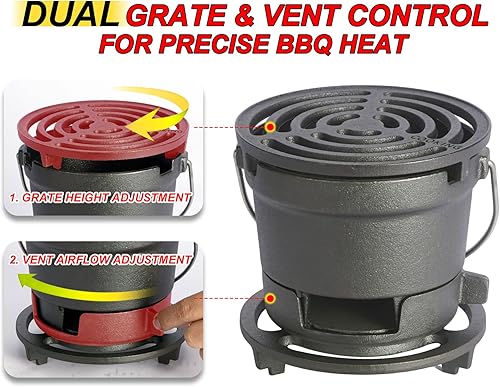 Miniatura 4 de Parrilla Hibachi 2 en 1 para exteriores, hierro fundido pre-sazonado, parrilla de carbón MINI portátil de mesa para acampar - con puerta de