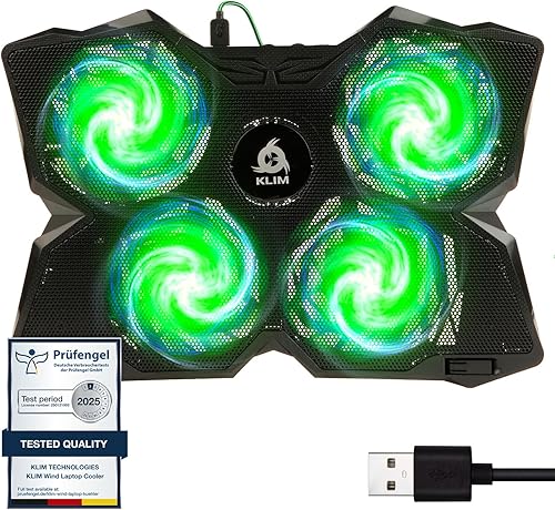 KLIM Wind Laptop Cooling Pad - Support 11 to 17 Inch Laptops, PS4-4 Fans - Light, Quiet, Powerful Cooling - Gamer USB Slim Portable Laptop Stand