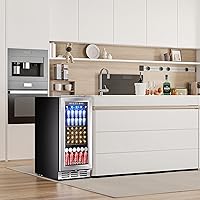 Vista 7 de EUHOMY 15 Inch Beverage Refrigerator Cooler Under Counter 127 Cans Beverage Fridge Built-in or Freestanding with Glass Door, LED Light, Beer Fridge
