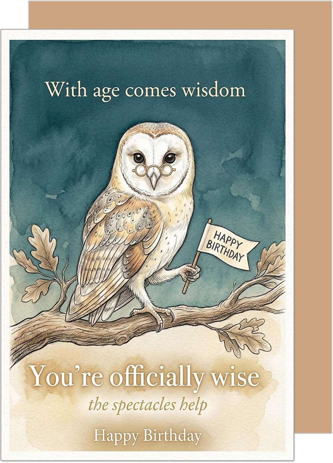 Edition Seidel Premium Birthday Card with envelope. Double card greeting Happy Birthday for men women friends owl wisdom humor (G4424 LBW26)