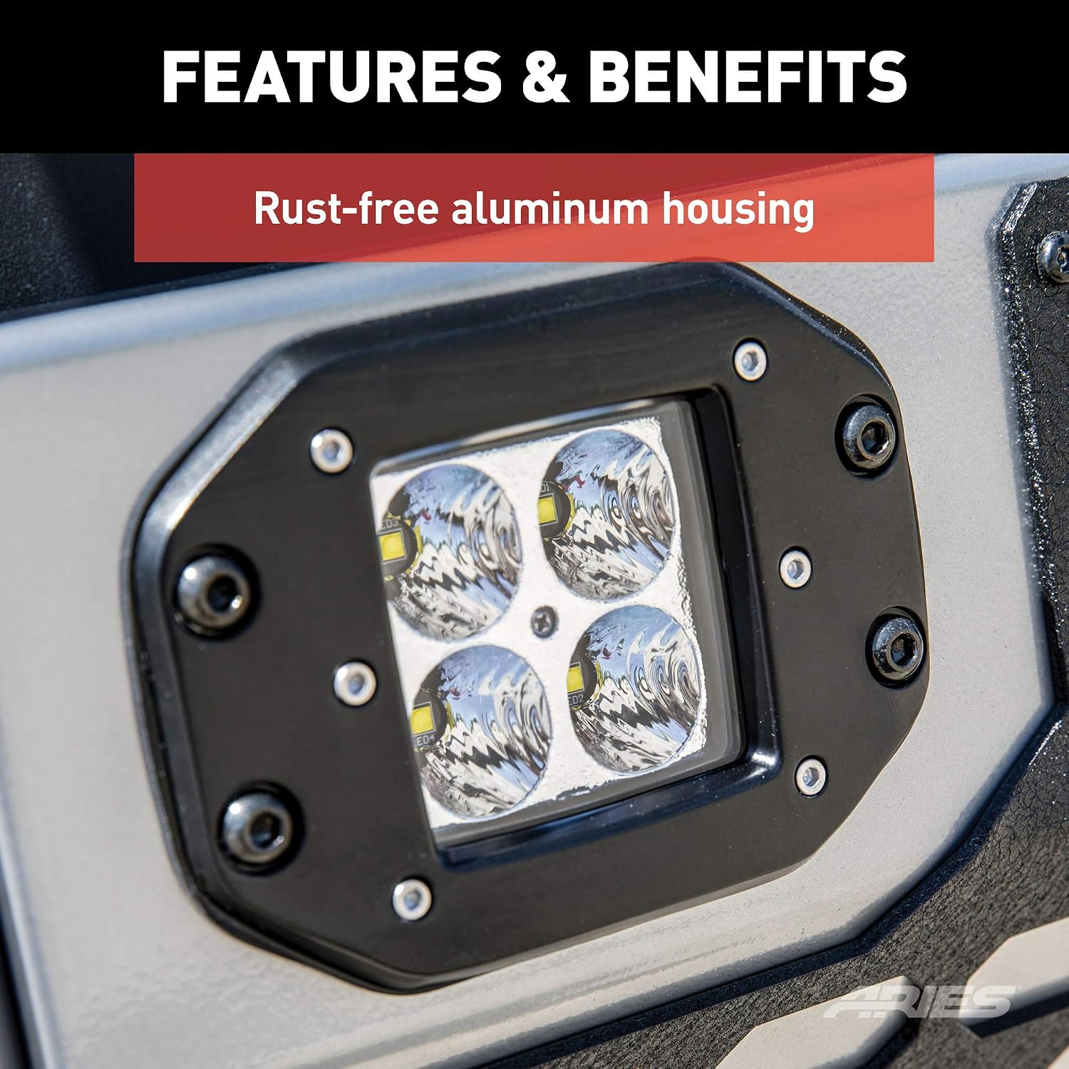 ARIES 1501250 2-Inch Flush-Mount LED Lights, 2,200 Lumens Flood Beam, Waterproof and Dustproof, 2-Pack