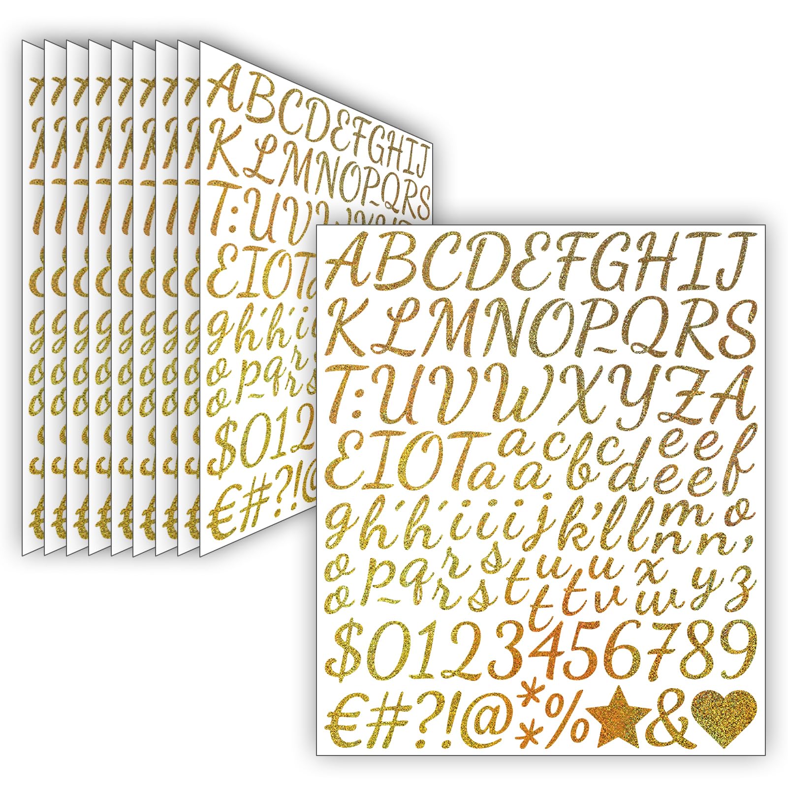 10 Blätter Glitzer Buchstaben Aufkleber (2.5 cm),1050 Stücke Selbstklebende Aufkleber Vinyl Buchstaben Zahlen,Wasserfester Sticker für Postfach,Scrapbooking,Adressnummer,DIY Handwerk (Gold)