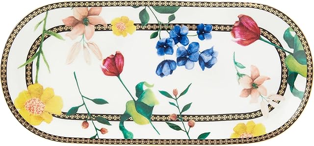 Maxwell & Williams Teas & C's Oblong Serving Platter with Contessa Design, Porcelain, White, 25 x 11.5 cm